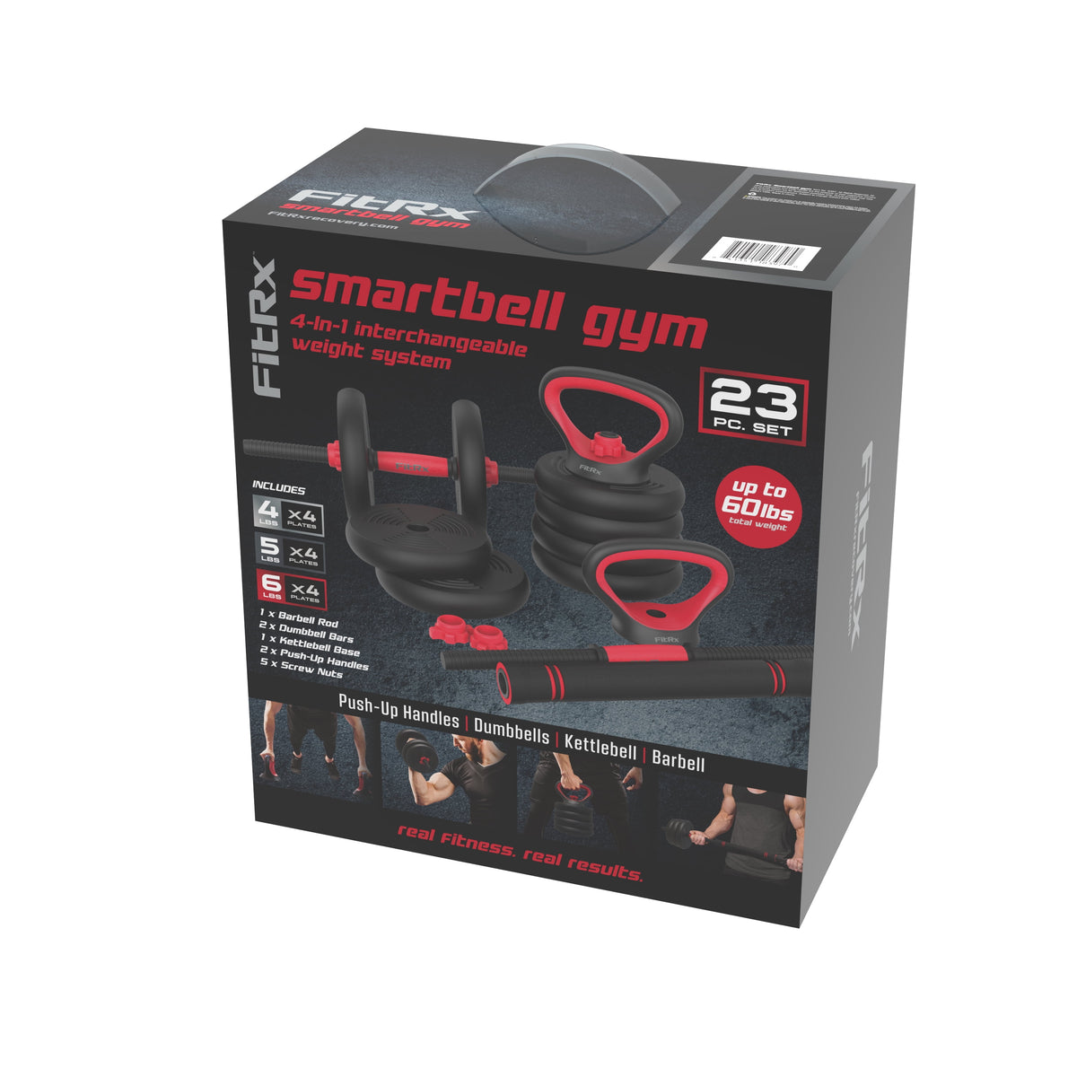 Smartbell Gym, 60 Lbs. 4-In-1 Adjustable Interchangeable Dumbbell, Barbell, and Kettlebell Weight Set, Black