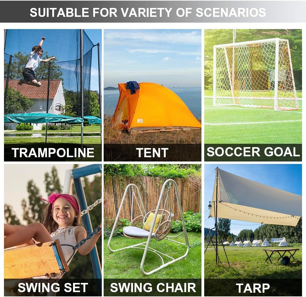 USA 4-Pack Windproof Trampoline Stakes Anchor Kit-Steel Corkscrew Anchor,Heavy Duty Tie down Kit with T-Hook&Reinforced Safety Straps,Secure Weatherproof Protection for Trampoline,Tent&Playset