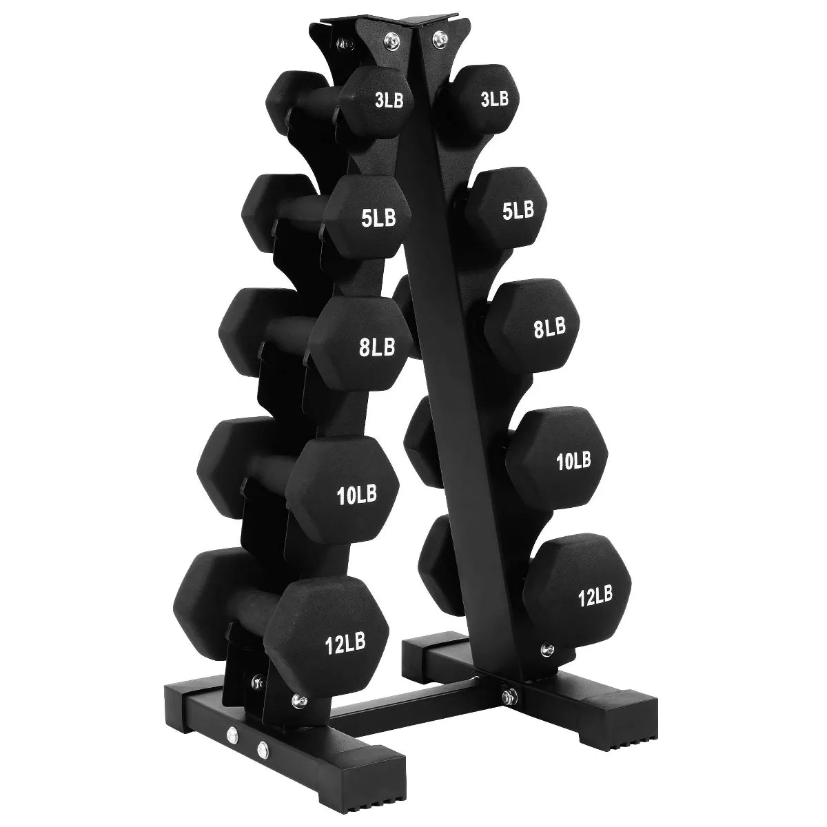 Balancefrom Fitness 110 Pound Neoprene Coated Cast Iron Dumbbell X Elite Exercise Workout Set with Stand, 10 Pairs of 1 to 10 Pound Weights, Black