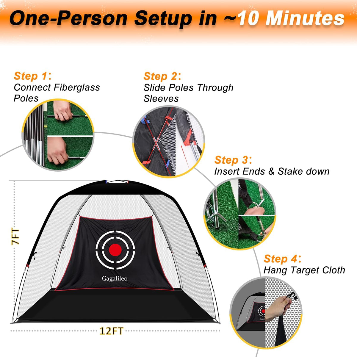 Golf Hitting Net for Backyard Driving 12X7Ft with Quiet Target