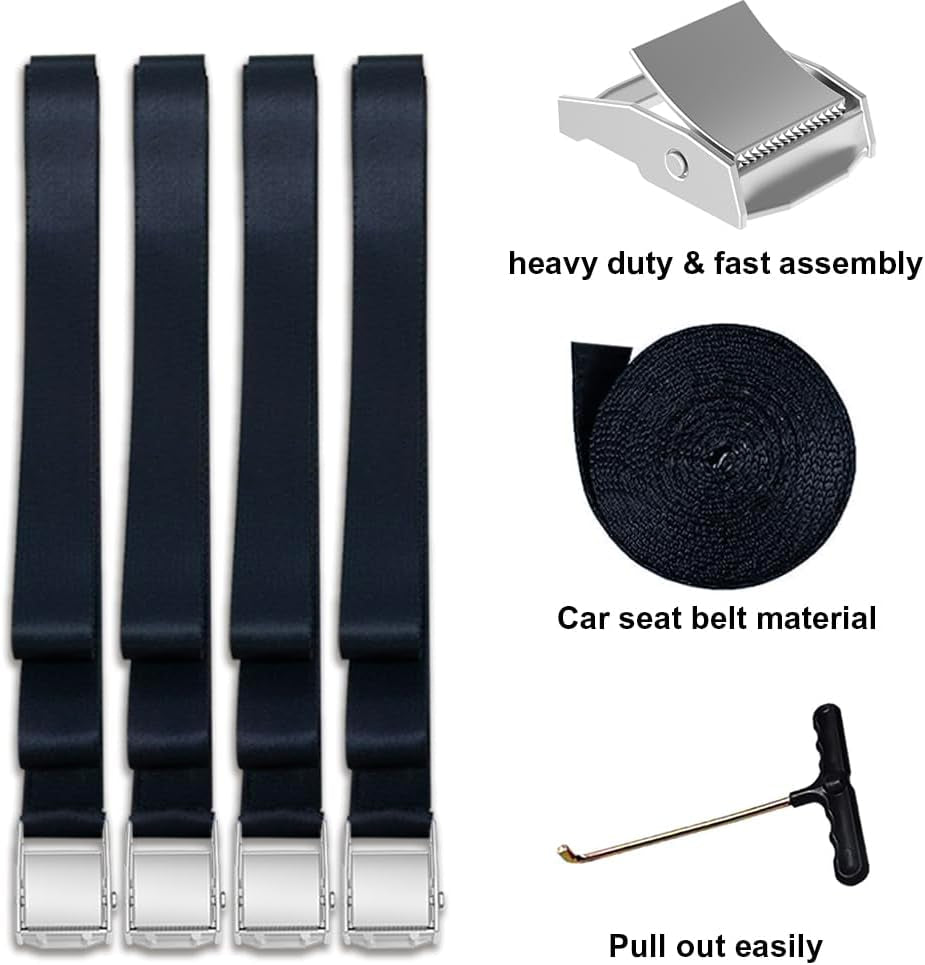 USA 4-Pack Windproof Trampoline Stakes Anchor Kit-Steel Corkscrew Anchor,Heavy Duty Tie down Kit with T-Hook&Reinforced Safety Straps,Secure Weatherproof Protection for Trampoline,Tent&Playset