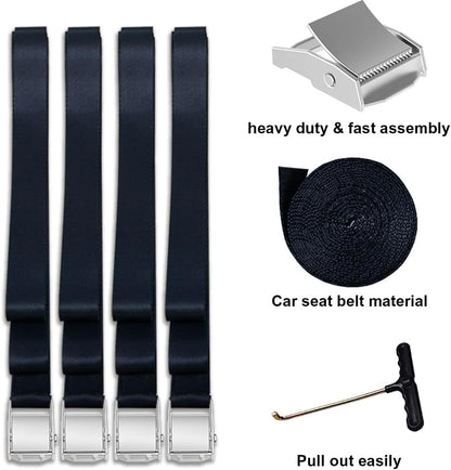 USA 4-Pack Windproof Trampoline Stakes Anchor Kit-Steel Corkscrew Anchor,Heavy Duty Tie down Kit with T-Hook&Reinforced Safety Straps,Secure Weatherproof Protection for Trampoline,Tent&Playset