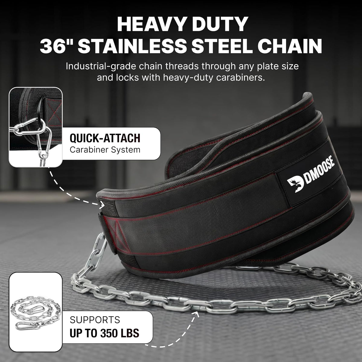 Dip Belt for Weight Lifting, Pullup, Squats & Dips - 36" Robust Steel Chain, Comfortable Neoprene Padding Supports 350Lbs - Gym Weight Belt for Strength Training Workout & Weightlifting