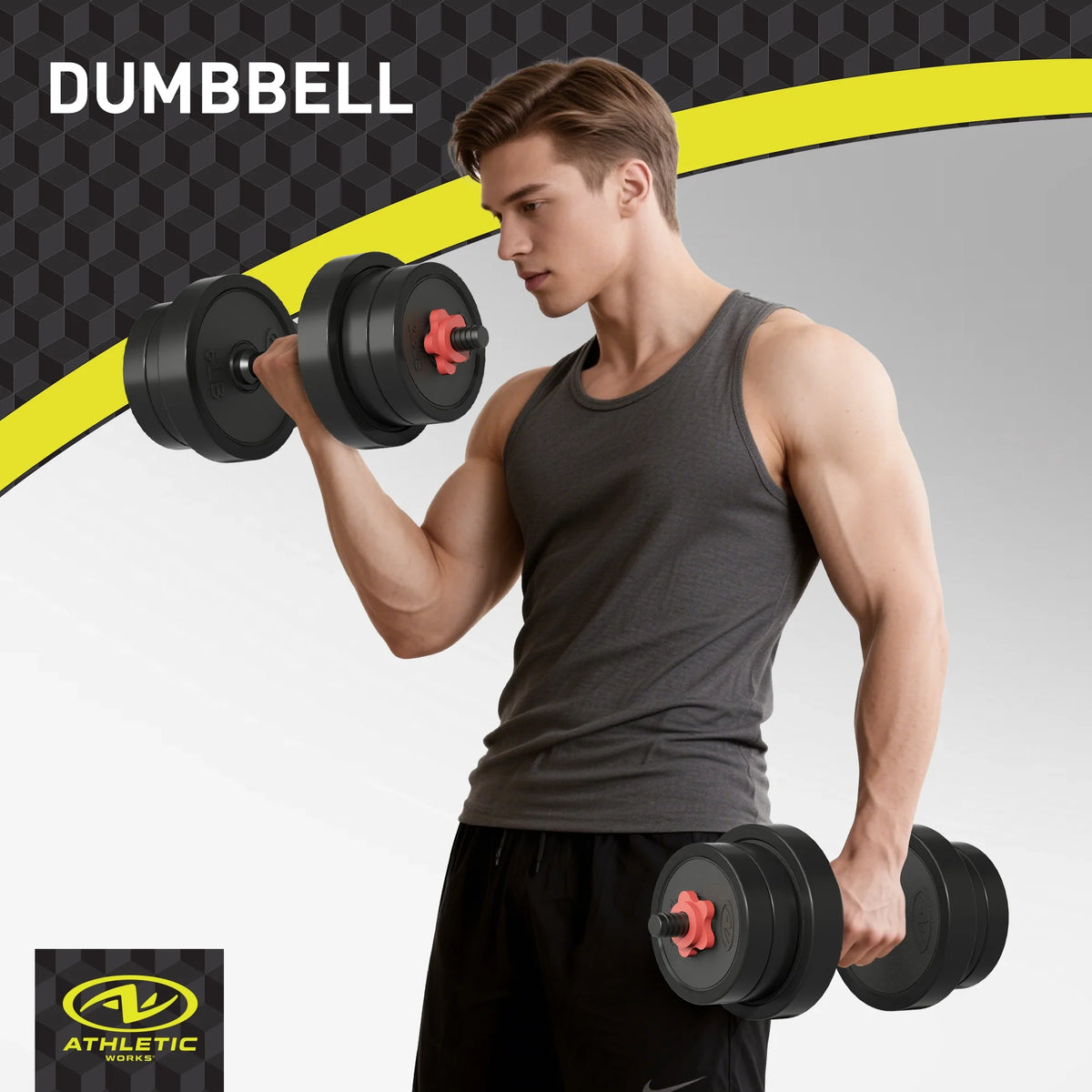 40LB 5 in 1 Adjustable Dumbbell Set , Fitness Exercises for Home Gym, Black, 1-Inch Holes Fit Standard Sized Bar