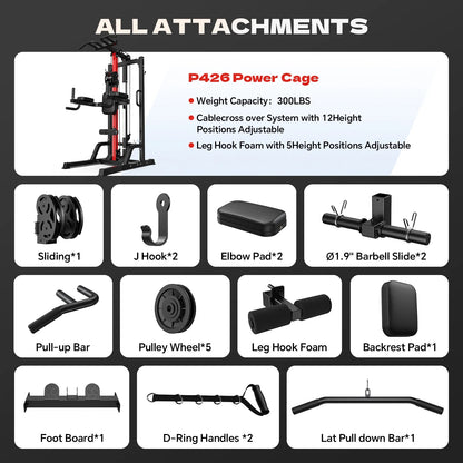 Home Gym Machine - High/Low Pulley System for Lat Pulldown, Row & Back Workout, with Leg Support | All-In-One Strength Training Equipment for Home Gym
