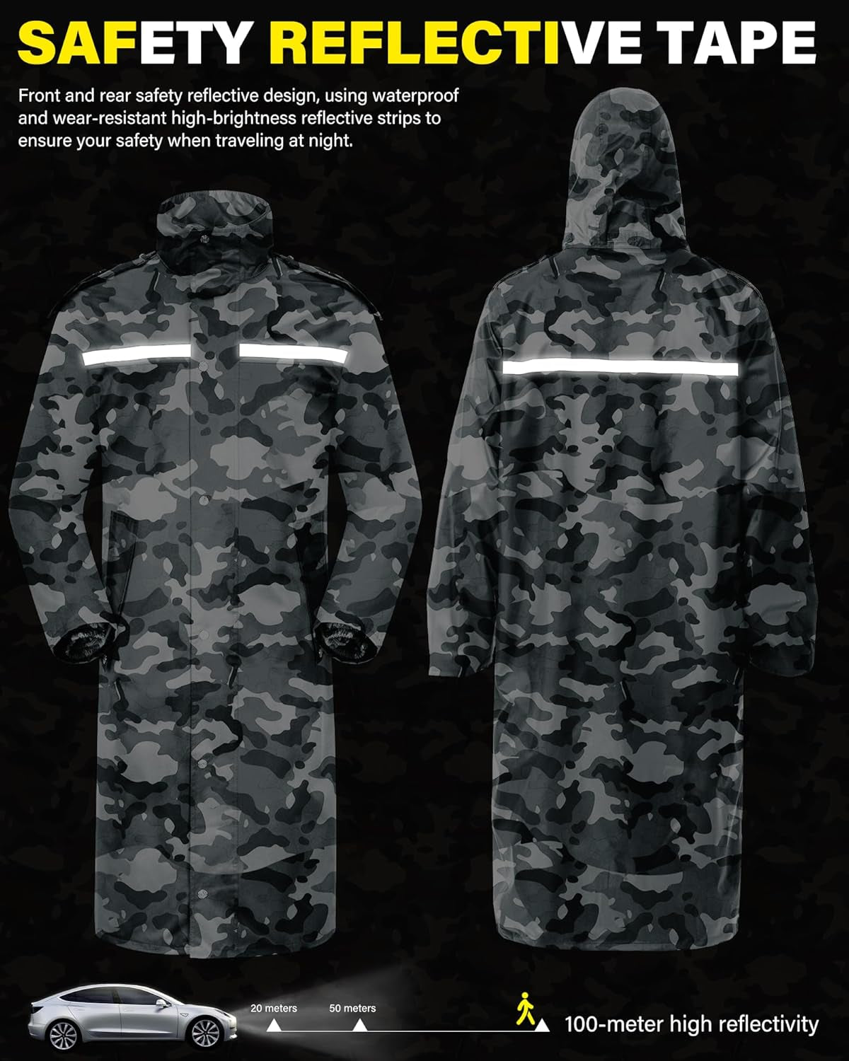 Raincoat Waterproof Hi Vis Reflective Long Rain Jacket Unisex