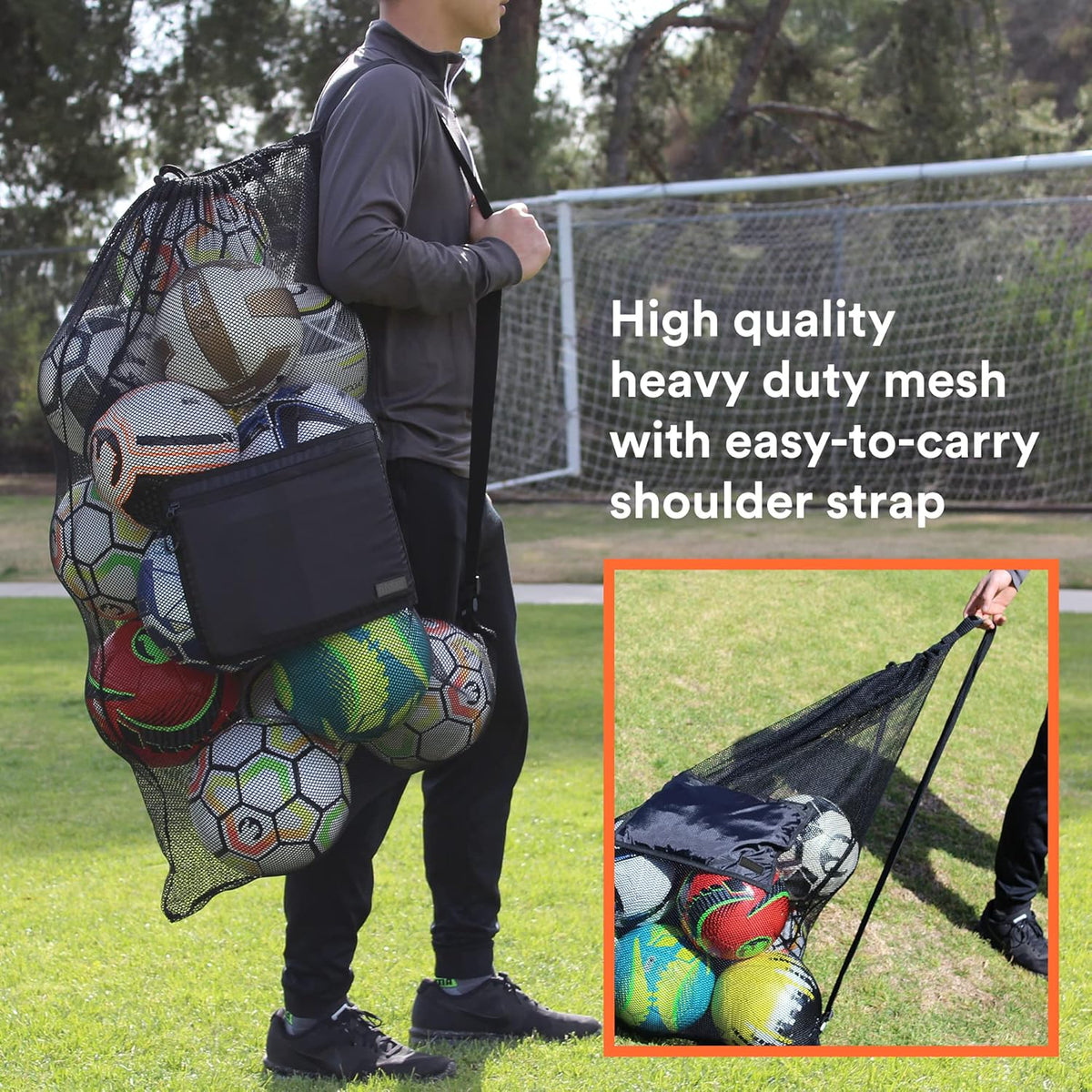 Heavy Duty Mesh Sports Gear Bag with Adjustable Shoulder Strap