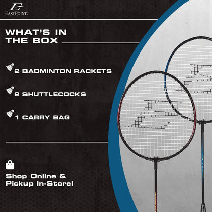 Badminton Racket Set, 2-Player, 2 Steel Shaft Rackets and 2 Shuttlecocks
