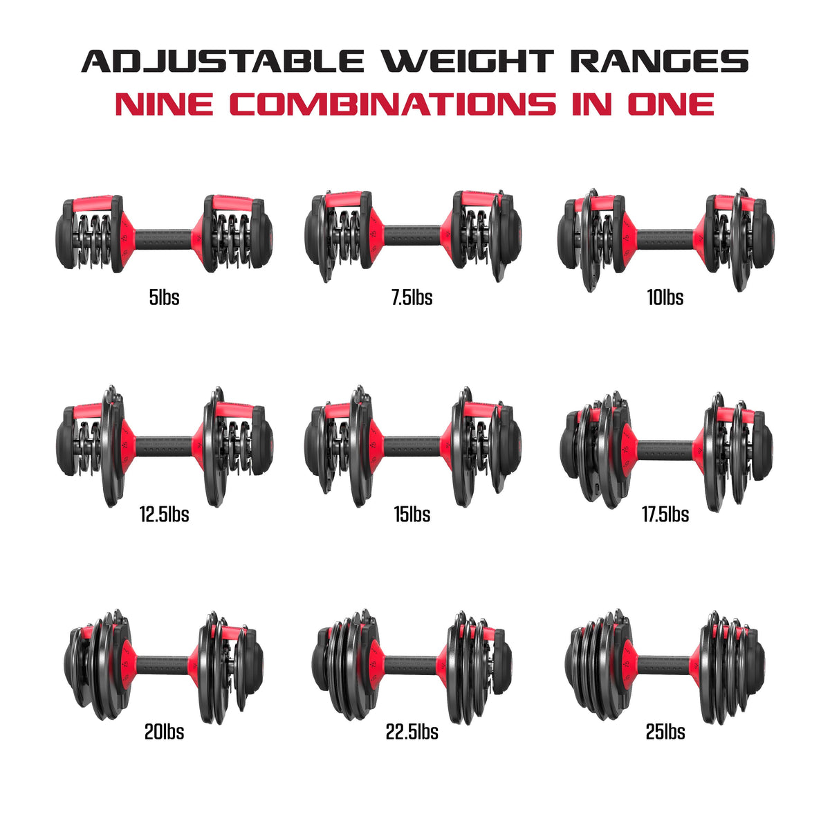 Adjustable Dumbbells 2-Pack, 25Lb Smartbell Dumbbell Set with 9-In-1 Quick-Select Weights, 2.5Lb Increments for Home Gym