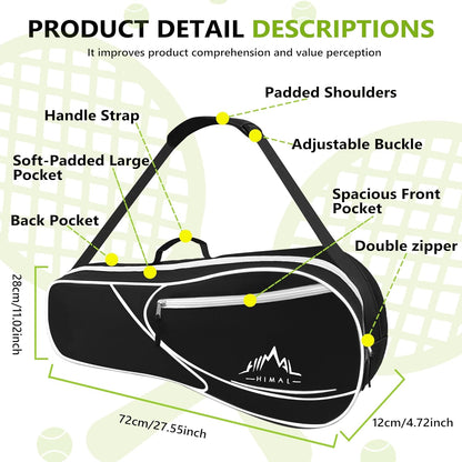 3 Racquet Tennis Bag Tennis Racket Bag for Men Women