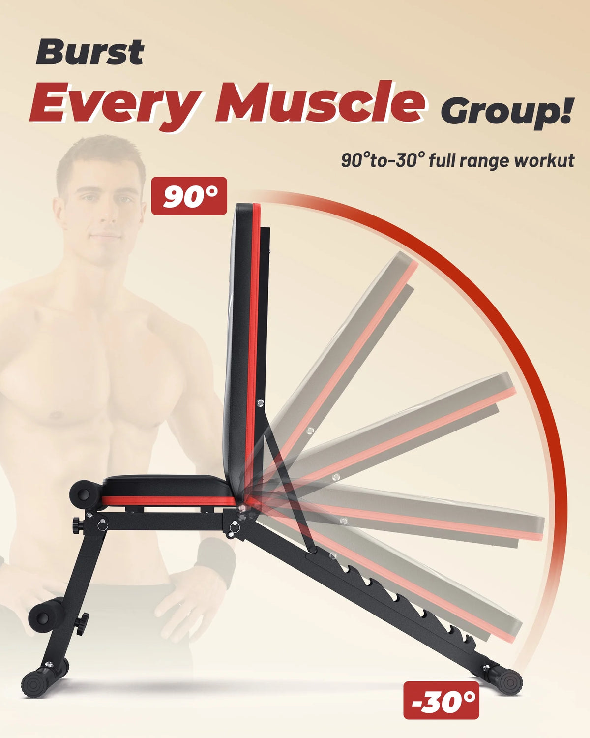 Adjustable Folding Weight Bench for Home Gym, Includes Resistance Bands