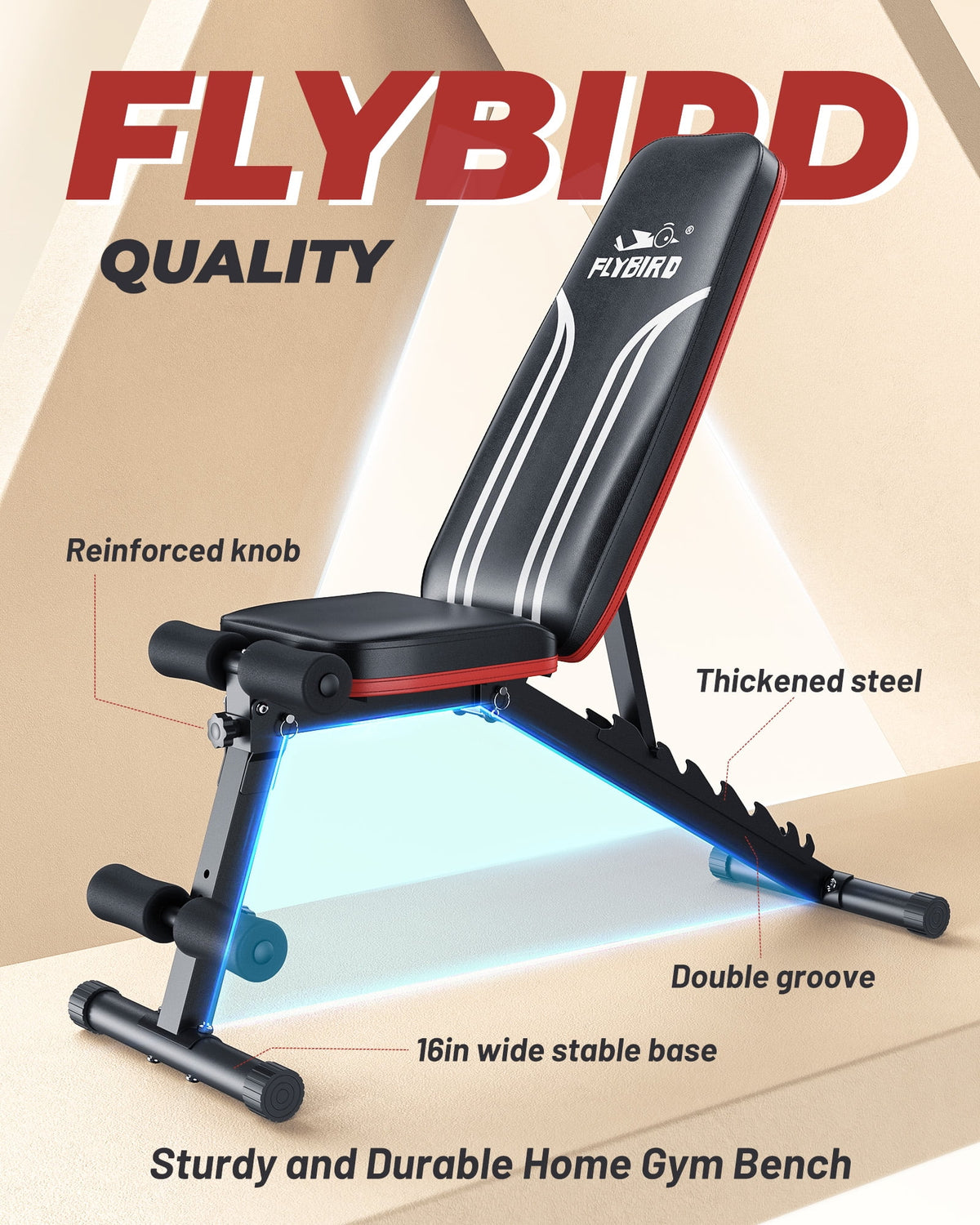 Adjustable Folding Weight Bench for Home Gym, Includes Resistance Bands