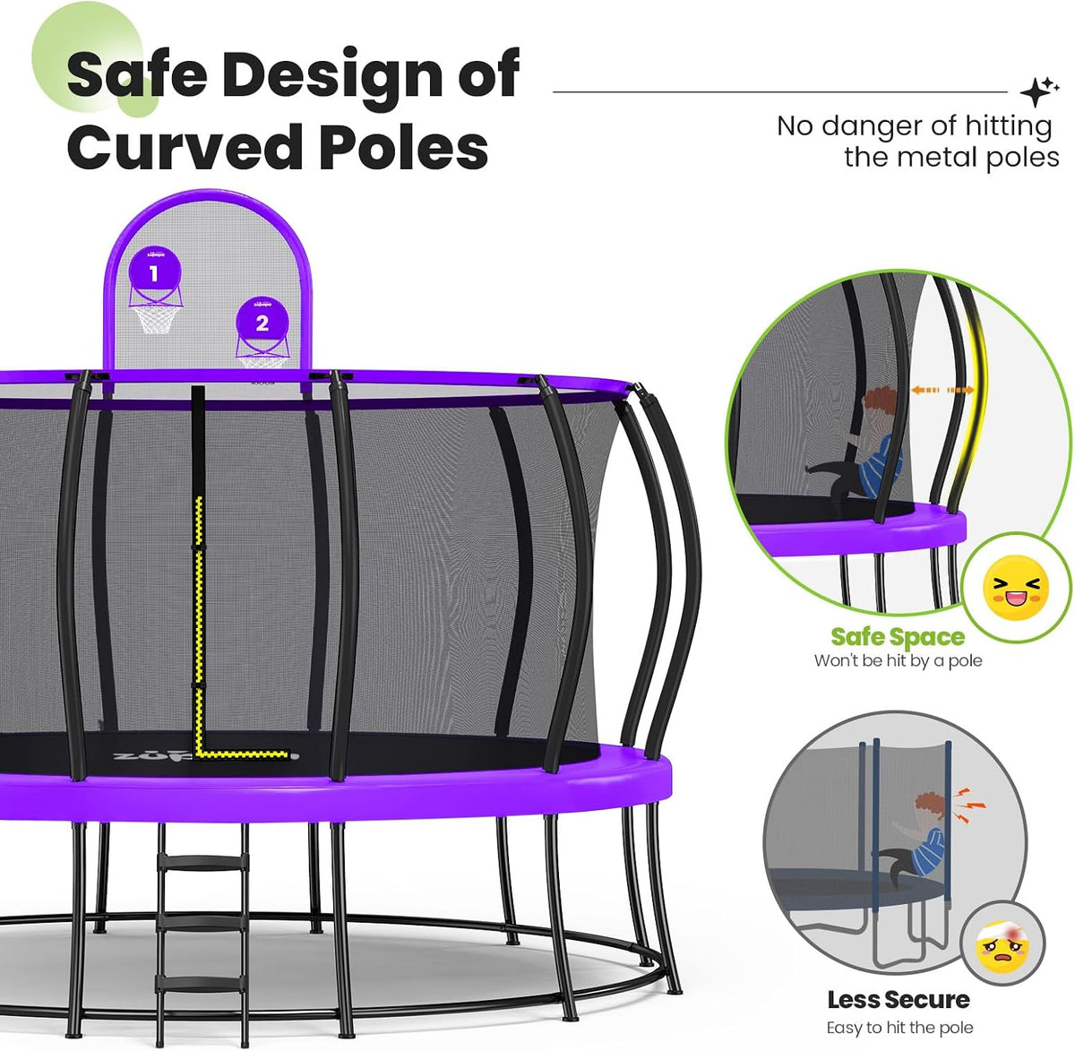 1800LBS Capacity No-Gap Design 16 15 14 12FT Trampoline with Safety Enclosure Net and Non-Slip Ladder 10-Year Quality Assurance Perfect for Kids Family Outdoor Backyard Fun