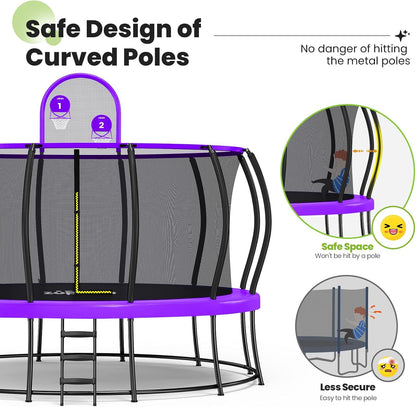 1800LBS Capacity No-Gap Design 16 15 14 12FT Trampoline with Safety Enclosure Net and Non-Slip Ladder 10-Year Quality Assurance Perfect for Kids Family Outdoor Backyard Fun
