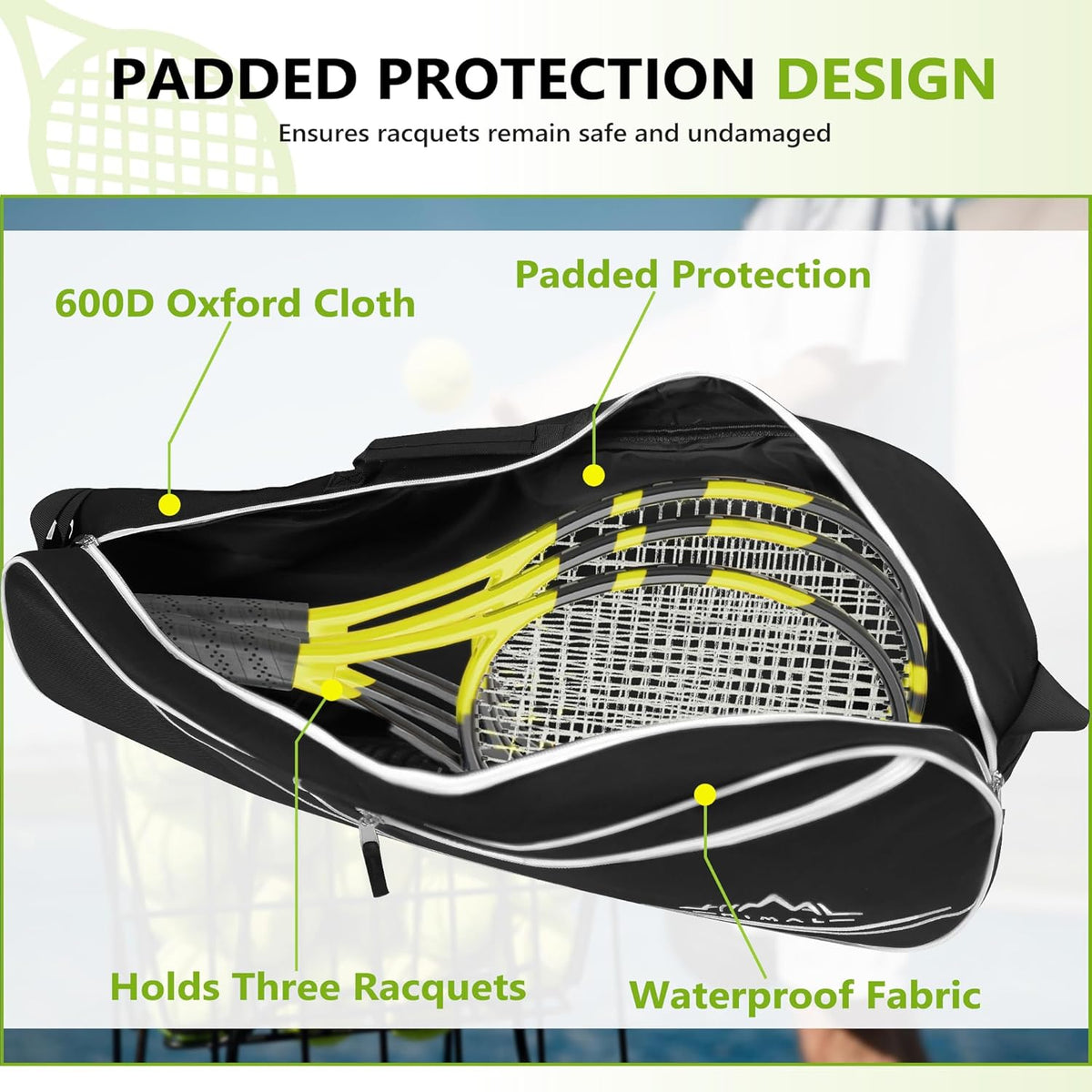 3 Racquet Tennis Bag Tennis Racket Bag for Men Women