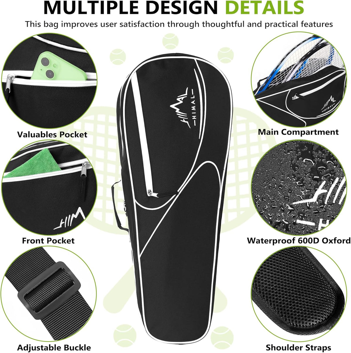 3 Racquet Tennis Bag Tennis Racket Bag for Men Women