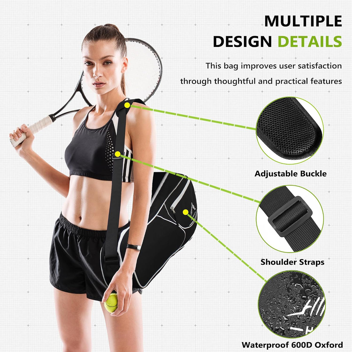 3 Racquet Tennis Bag Tennis Racket Bag for Men Women