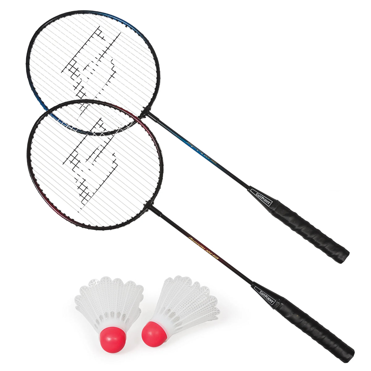 Badminton Racket Set, 2-Player, 2 Steel Shaft Rackets and 2 Shuttlecocks
