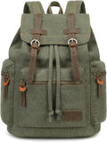 Vintage Backpack Leather Trim Casual Bookbag Men Women Laptop Travel Rucksack