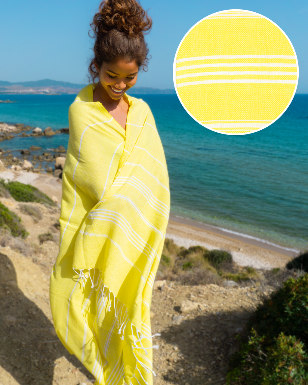 AMARA Hammam Beach Towel, Peshtemal, Made of Cotton - Yellow