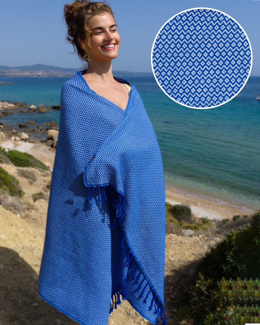 SAMOS Turkish Cotton Scarf Hammam Towel - Blue / Light Blue
