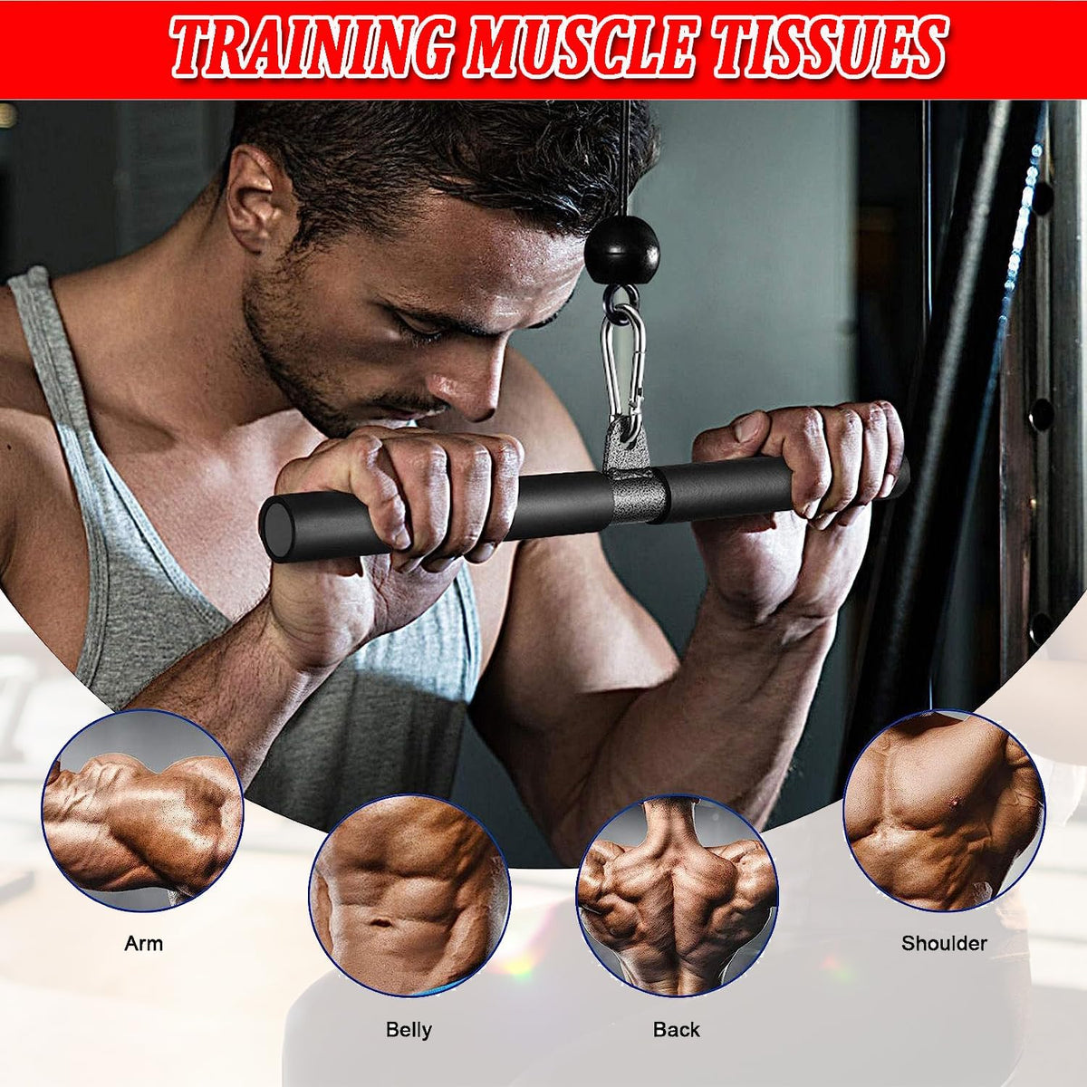 LAT Pull down Bar Cable Machine Attachment Fitness LAT Bar Accessories with Rubber Handle for Home Gym Fitness Muscle Building Strength Workout