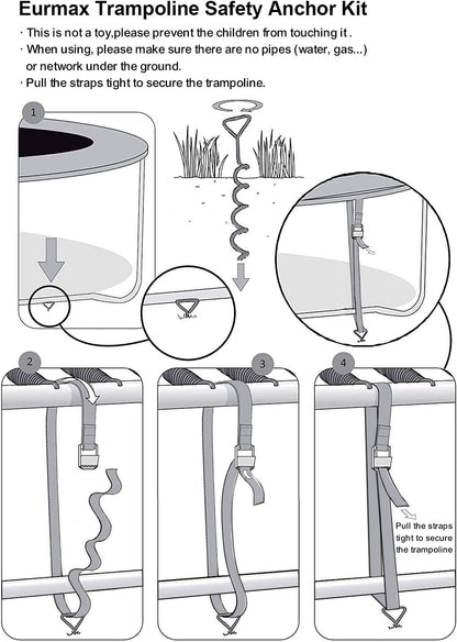 USA 4-Pack Windproof Trampoline Stakes Anchor Kit-Steel Corkscrew Anchor,Heavy Duty Tie down Kit with T-Hook&Reinforced Safety Straps,Secure Weatherproof Protection for Trampoline,Tent&Playset