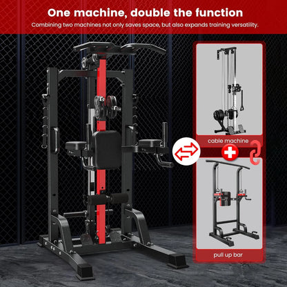Home Gym Machine - High/Low Pulley System for Lat Pulldown, Row & Back Workout, with Leg Support | All-In-One Strength Training Equipment for Home Gym
