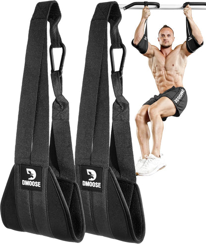 Dmoose Hanging Ab Straps for Pull up Bar & Core Strength Training (Pair) - Soft Padded Exercise Straps for Ab Swing & Leg Raises, Hang Bar Strap with anti Rust Carabiners, Abs Equipment for Home & Gym