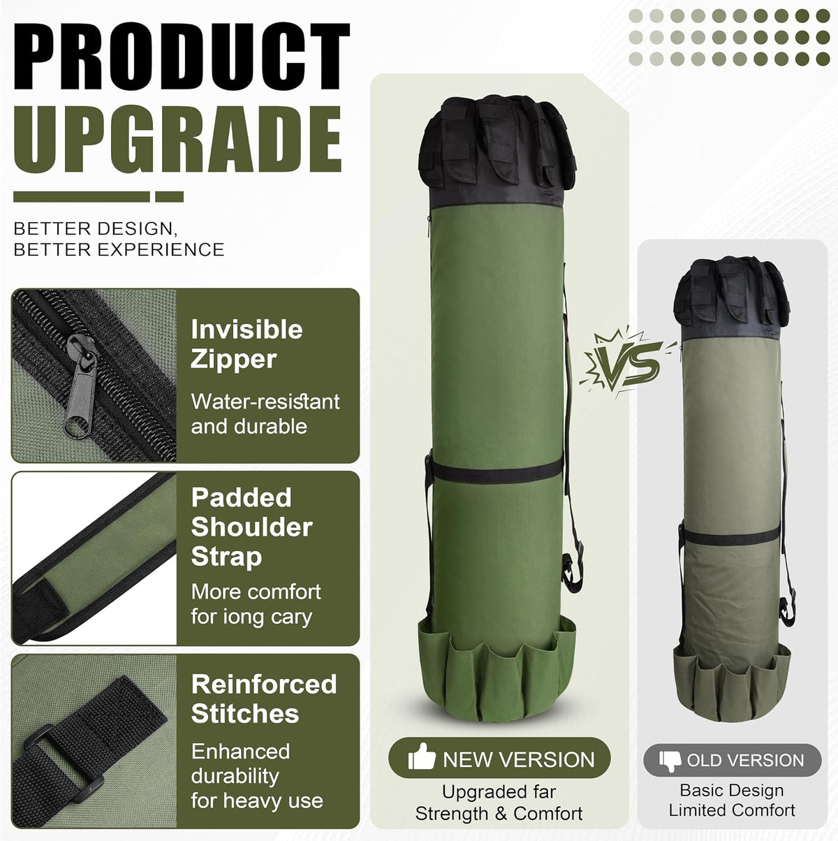 Multifunction Fishing Pole Bag - Waterproof Rod Reel Bag Carrier Case, Durable Canvas Tackle Large Storage Gift for Men Travel, Khaki