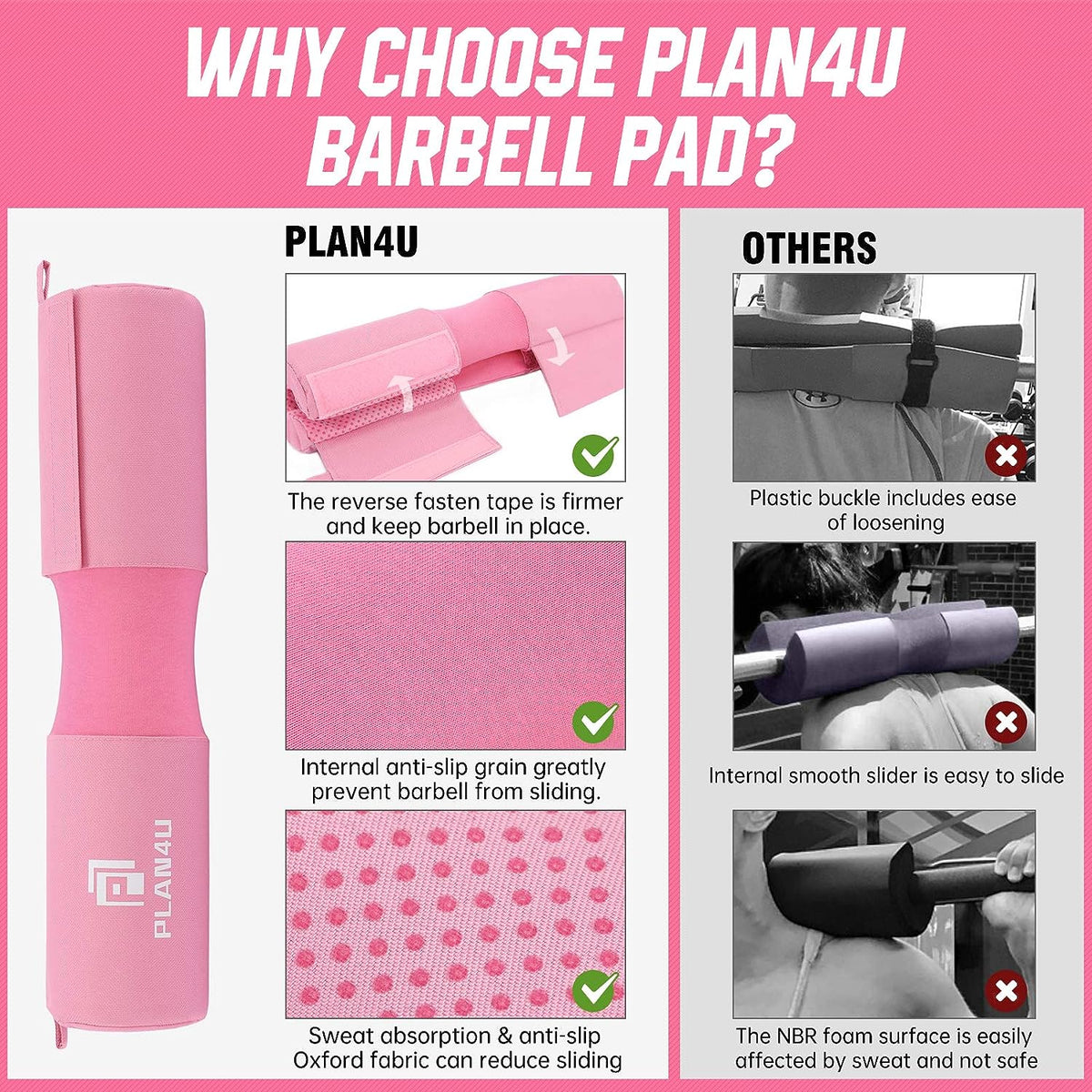Barbell Pad Set for Squat Hip Thrusts Upgraded Anti-Slip Grain