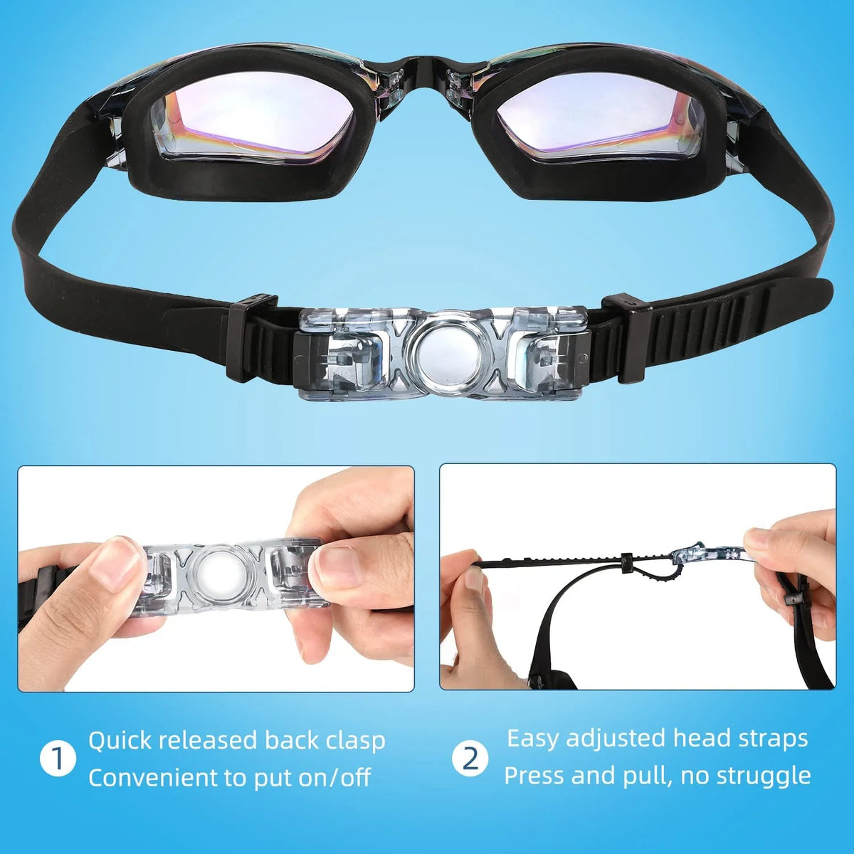 Swim Goggles, 2 Pack Anti-Fog No Leaking Anti-Uv Silicone Swimming Goggles for Teen Youth Adult Women Men