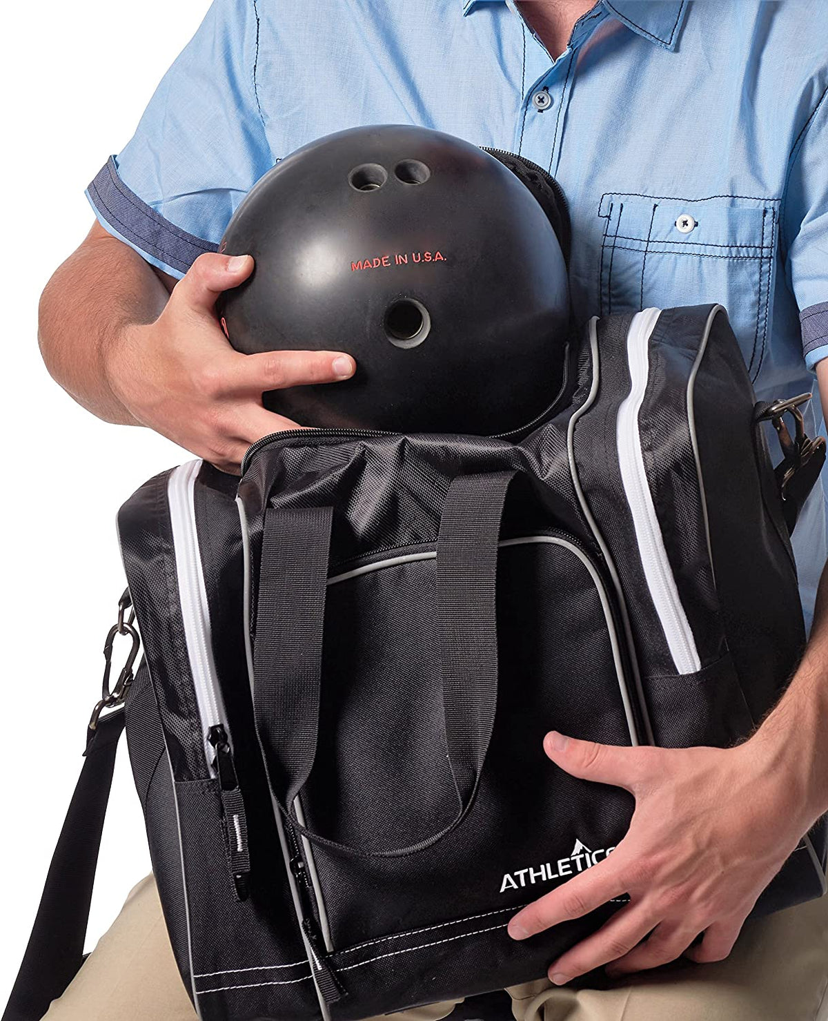 Bowling Bag for Single Ball - Single Ball Tote Bag with Padded Ball Holder - Fits a Single Pair of Bowling Shoes up to Mens Size 14