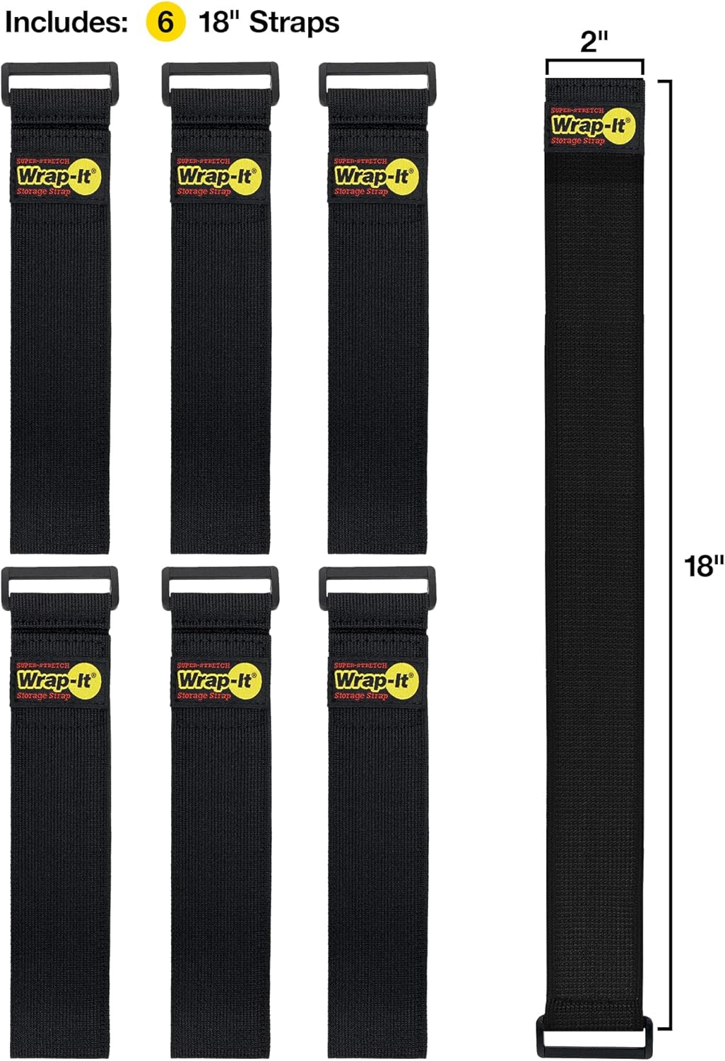 - Super-Stretch, 18" (6 Pack) - Elastic Hook and Loop Cinch Straps - Extension Cord Organizer, Hose and Cables Straps, Cord Wrap