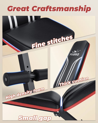 Adjustable Folding Weight Bench for Home Gym, Includes Resistance Bands