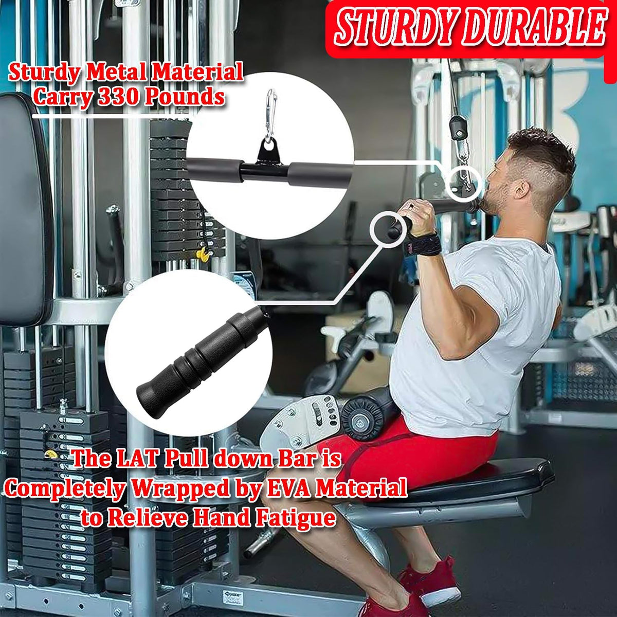LAT Pull down Bar Cable Machine Attachment Fitness LAT Bar Accessories with Rubber Handle for Home Gym Fitness Muscle Building Strength Workout