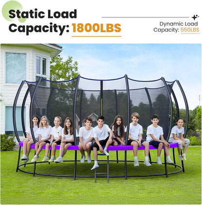 1800LBS Capacity No-Gap Design 16 15 14 12FT Trampoline with Safety Enclosure Net and Non-Slip Ladder 10-Year Quality Assurance Perfect for Kids Family Outdoor Backyard Fun