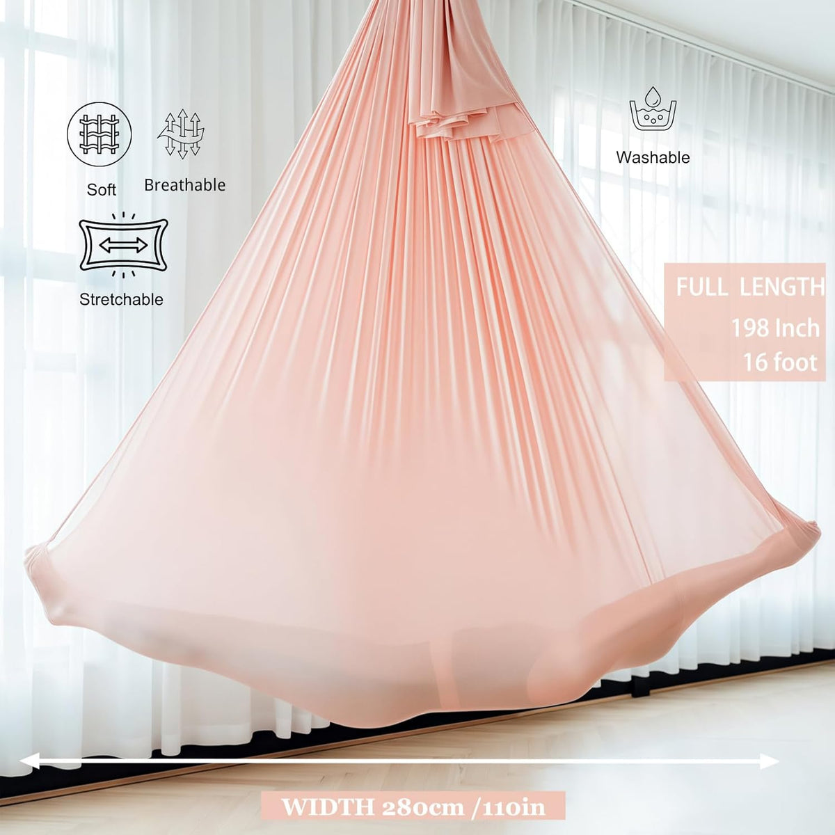 Aerial Silk Yoga Hammock & Swing for Yoga Inversion,Strength Training,Starter Hardware Kit