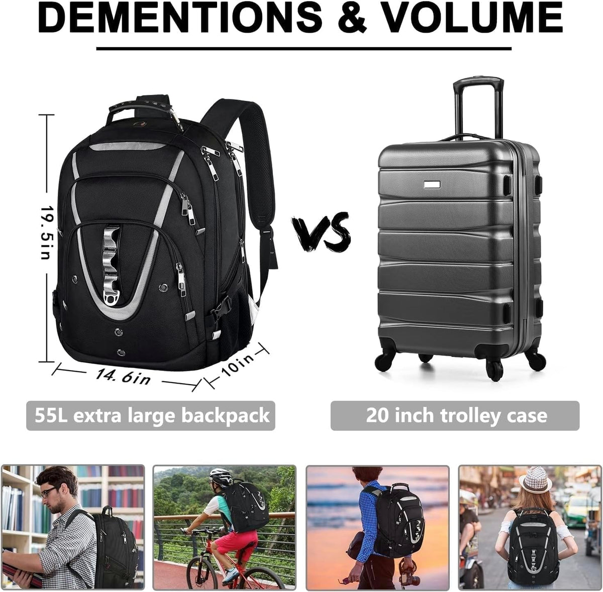 18.4 Laptop Backpack for Men, 55L-60L Extra Large Backpack for Travel Work