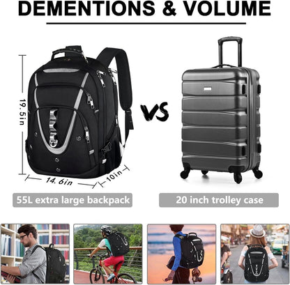 18.4 Laptop Backpack for Men, 55L-60L Extra Large Backpack for Travel Work