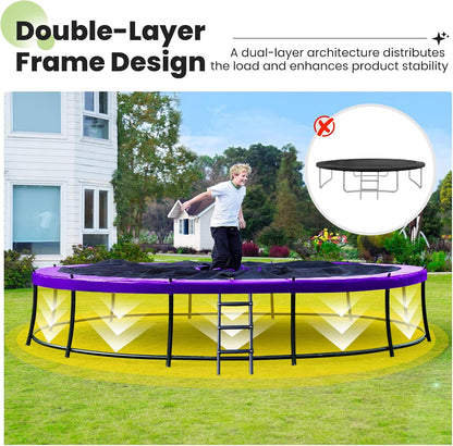 1800LBS Capacity No-Gap Design 16 15 14 12FT Trampoline with Safety Enclosure Net and Non-Slip Ladder 10-Year Quality Assurance Perfect for Kids Family Outdoor Backyard Fun