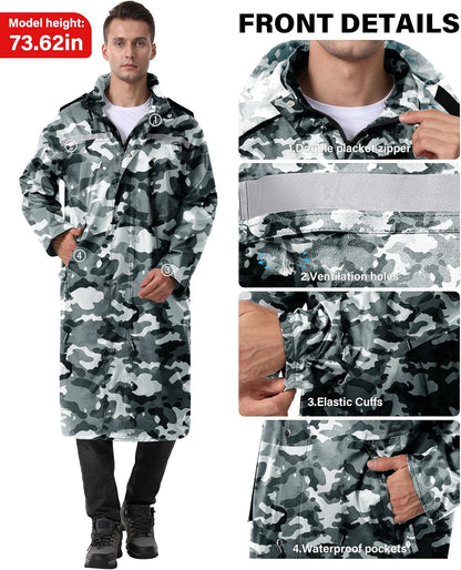 Raincoat Waterproof Hi Vis Reflective Long Rain Jacket Unisex