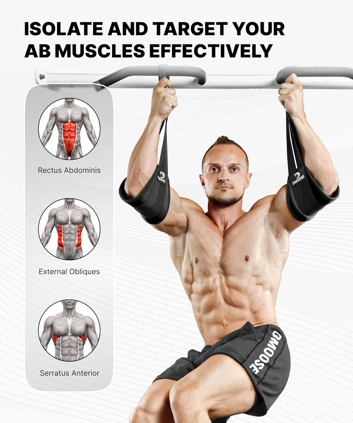 Dmoose Hanging Ab Straps for Pull up Bar & Core Strength Training (Pair) - Soft Padded Exercise Straps for Ab Swing & Leg Raises, Hang Bar Strap with anti Rust Carabiners, Abs Equipment for Home & Gym