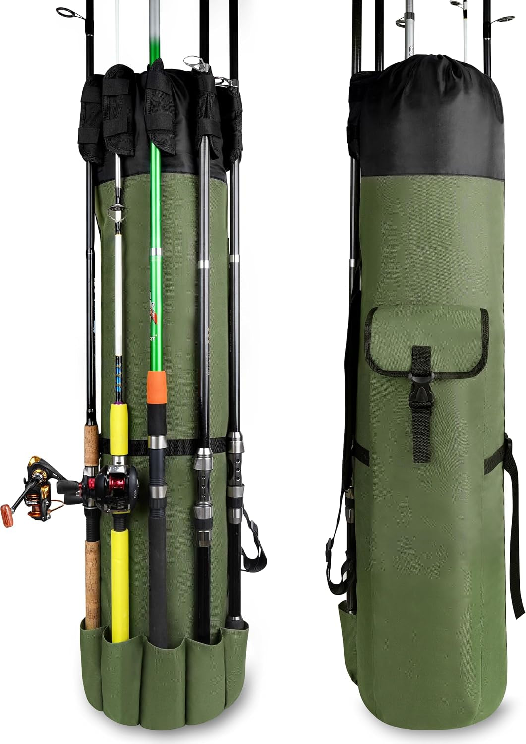Multifunction Fishing Pole Bag - Waterproof Rod Reel Bag Carrier Case, Durable Canvas Tackle Large Storage Gift for Men Travel, Khaki