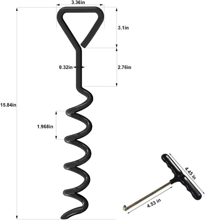 USA 4-Pack Windproof Trampoline Stakes Anchor Kit-Steel Corkscrew Anchor,Heavy Duty Tie down Kit with T-Hook&Reinforced Safety Straps,Secure Weatherproof Protection for Trampoline,Tent&Playset